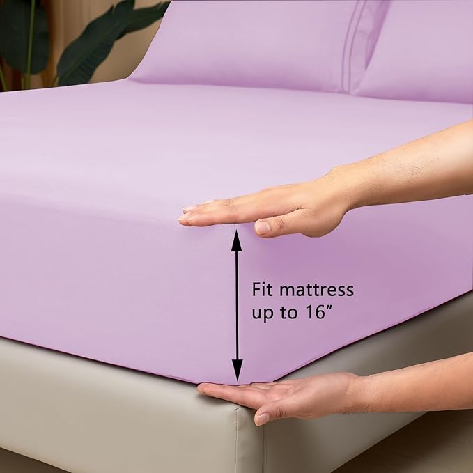 Mejoroom Bed Sheets Set, Extra Soft Luxury Full Sheets with 16 Inch Deep Pocket,Premium Bedding Collection - Breathable Wrinkle Fade Stain Resistant - 4 Piece (Full, Lavender)