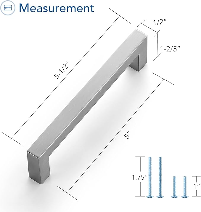 Ravinte 1 Pack Brushed Nickel Kitchen Cabinet Handles 5 Inch Cabinet Pulls Square Kitchen Hardware for Cabinet Drawer Pulls Drawer Handles Come with Screwdriver