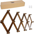 AMAPON Accordion Style Expandable Wall Wooden Coat Rack 13 Hooks (Pegs) Hang Hats Jackets Coffee Mug Purses Necklaces Towels Cap Leash Scarves Data Line Kitchenware (Walnut Color)