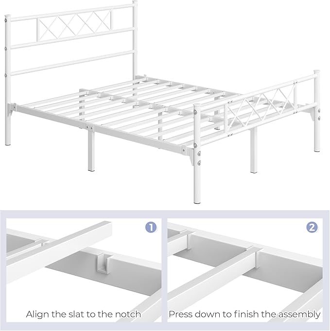 Yaheetech Full Size Metal Platform Bed Frame with Simple Headboard and Footboard, Mattress Foundation for Under Bed Storage, Steel Slat Support, No Box Spring Needed, Easy Assembly, White
