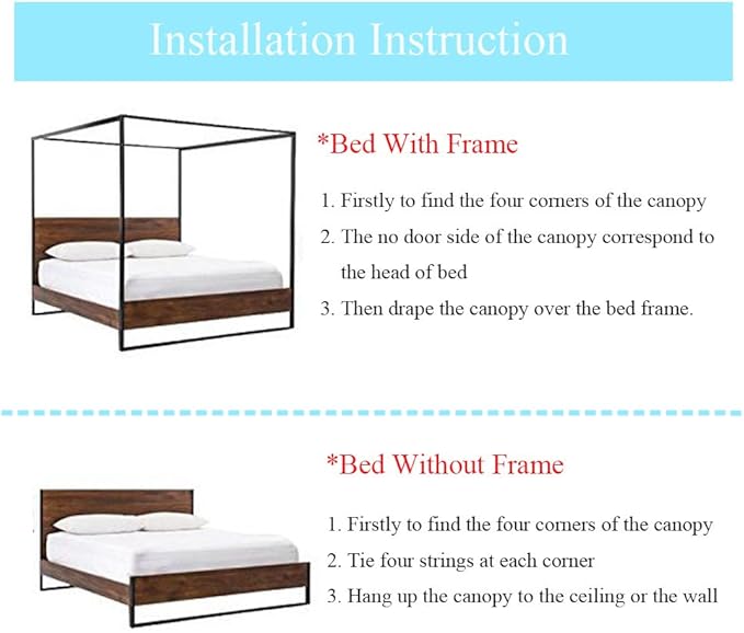 Canopy Bed Curtains Full - 4 Corner Canopy for Beds, Bed Canopy for Girls Adults, Bedroom Decor (Full Size, Light Blue)
