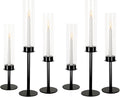 Hurricane Candle Holders Set of 6 Metal Candlestick Holder for Glass Taper Tall Candle Holders with Crystal Chimney Tube Candles Stands for Home Decor, Christmas, Dinning (6, Black)