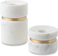 Cork & Mill Taper Candle Holders for Candlesticks, Set of 2 Handcrafted White Marble and Gold Brass Candle Stick Holders, Modern Centerpiece for Dining Table Decor or Mantle