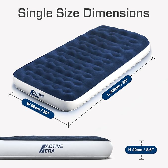 Active Era Twin Air Mattress with Built-in Pump & Raised Pillow - Heavy Duty Puncture Resistant, Waterproof Blow Up Bed