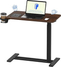 FLEXISPOT H7 Adjustable Overbed Bedside Table with Wheels Pneumatic Mobile Standing Desk Laptop Desk Rolling Computer Cart Movable Table Hospital Home Use(27.6" W x 15.7" D, Mahogany Table)