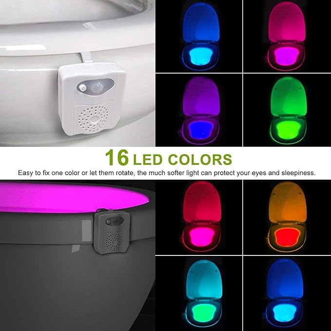 ZEZHOU Toilet Light, 16 Color LED Toilet Bowl Light Motion Activated Light Sensor Bathroom Night Light, Unique & Funny Gifts Idea for Dad Teen Boy Kids Men Women, Cool Fun Gadgets for Stocking Stuffer