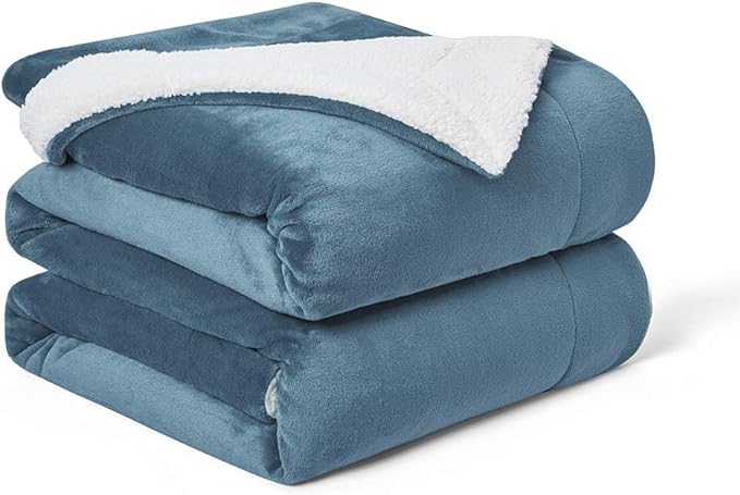 Walensee Sherpa Fleece Blanket (Throw Size 50”x60” Slate Blue) Plush Throw Fuzzy Super Soft Reversible Microfiber Flannel Blankets for Couch, Bed, Sofa Ultra Luxurious Warm and Cozy for All Seasons