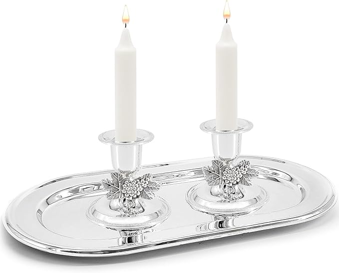 The Dreidel Company Shabbat Candlesticks Candle Holders Silver Plated, 2 Candlesticks Set (6 Sets)