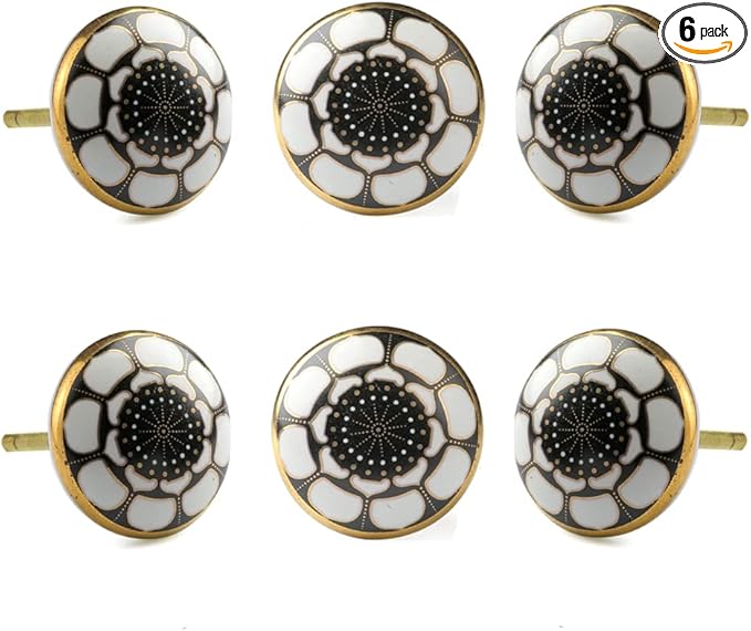 Perilla Home Set of 6 Knob Ceramic Decorative Knobs for Home Kitchen Cabinet Hardware Cupboard Door Dresser Wardrobe and Drawer Pulls (Marigold Black)