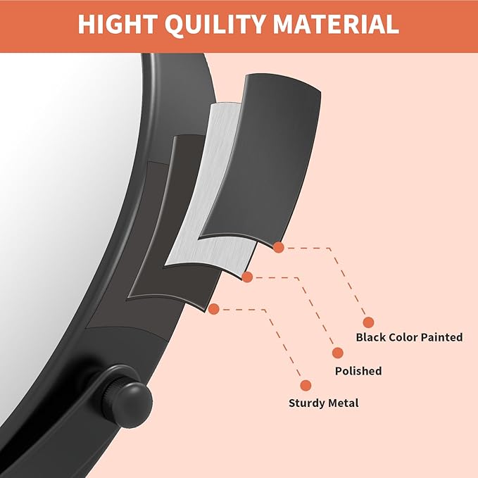 8" Wall Mounted Makeup Mirror with 1X 10x Magnification, Extendable Magnifying Mirror Two-Sided Swivel, Black