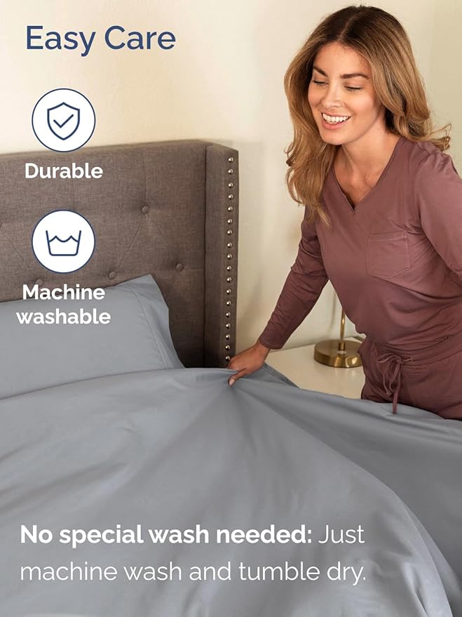 Extra Deep Twin XL Sheet Set - 4 Piece Breathable and Cooling Sheets - Hotel Luxury Bed Sheets Set - Easy Fit - Soft, Wrinkle Free and Comfy Sheets Set - Steel Blue Sheet Set with Extra Deep Pockets