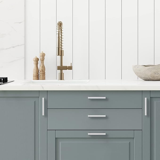 Ravinte 3 Pack Brushed Nickel Kitchen Cabinet Handles 4-1/2 Inch Cabinet Pulls Square Kitchen Hardware for Cabinet Drawer Pulls Drawer Handles Come with Screwdriver