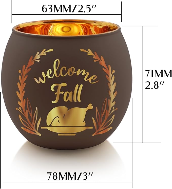 Thanksgiving Votive Candle Holder Set of 6, Glass Votives Holder with 6 Laser Engraving Patterns, Tealight Holders Bulk for Fall Table Centerpiece Decor