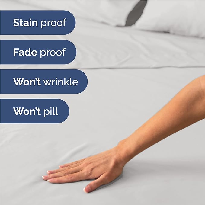 Twin XL 4 Piece Sheet Set - Comfy Breathable & Cooling - Soft Hotel Luxury Bedding Set with 8-16 Inch Deep Pockets - 1 Flat & 1 Fitted Sheet & 2 Pillowcases - Wrinkle Free & Easy Care - French Grey