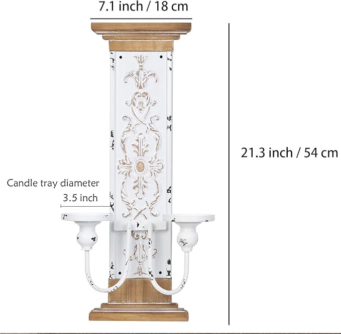 AIM & GGKK Large Wall Candle Sconce Holder,Set of 2 Wall Mounted Candle Holder for Home,Living Room, Dining Room,Rustic Farmhouse Boho Decorations