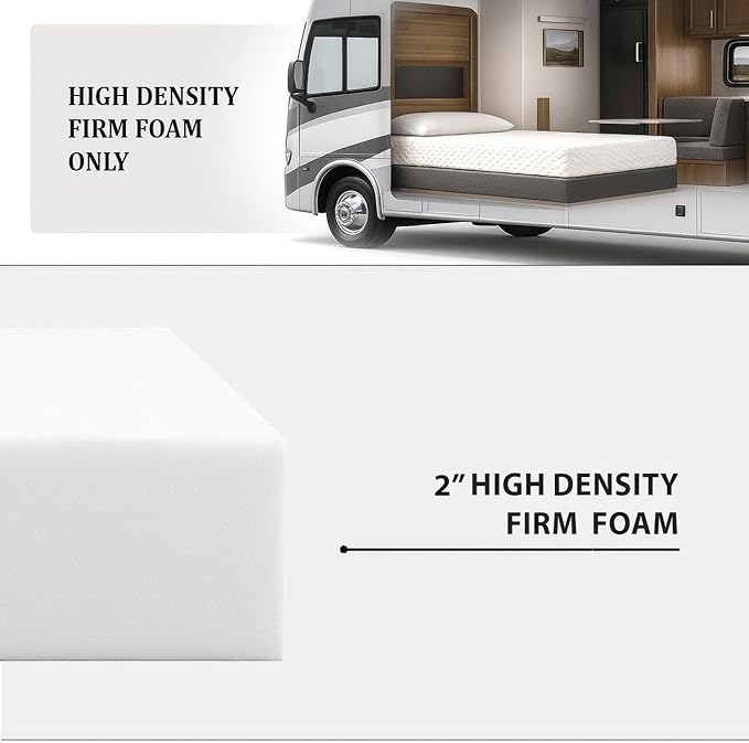 Foamma 2” x 34” x 75” Camper/RV Travel High-Density Bunk Mattress Topper, Made in USA, Comfortable, Travel Trailer, CertiPUR-US Certified, Cover Not Included