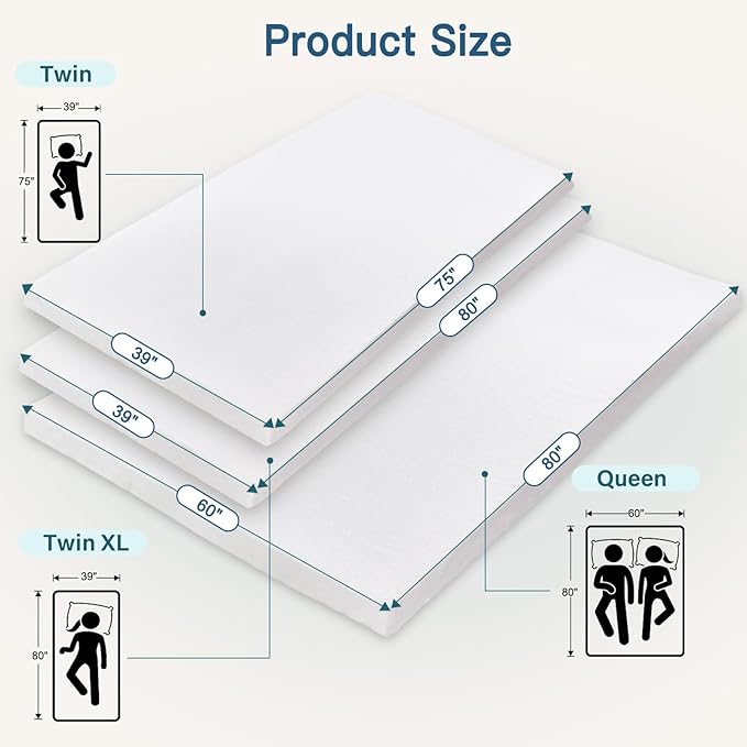 Airensky 3 Inch Memory Foam Mattress Topper,Cooling Gel Infused High Density Twin(39"x75") Topper with Removable Skin-Friendly Cover,Bed Topper for Pressure Relief Back Pain, CertiPUR-US Certified
