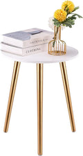 Apicizon Round Side Table, Gold Nightstand End Table for Living Room, Bedroom Home Decor Bedside Table with Gold Wood Legs 16.5 Inches