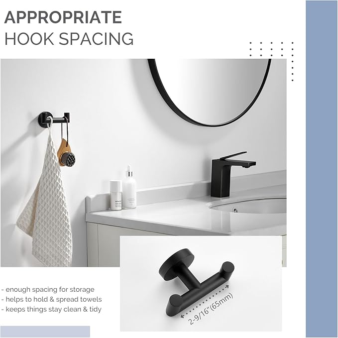Angle Simple Double Towel Hook, Stainless Steel Bathroom Hand Towel Holder, Coat Hook for Wall, Matte Black