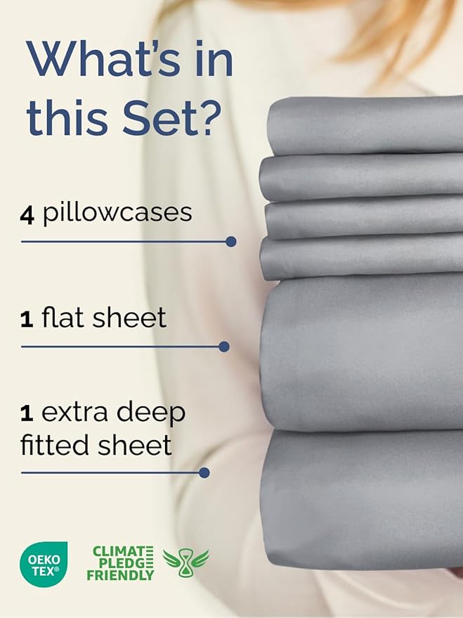 Extra Deep Cal King Sheet Set - 6 Piece Breathable and Cooling Sheets - Hotel Luxury Bed Sheets Set - Easy Fit - Soft, Wrinkle Free and Comfy Sheets Set - Steel Blue Sheet Set with Extra Deep Pockets