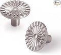 Brushed Nickel Cabinet Knobs 6 Pack Round Sunflower Dresser Drawer Hardware Furniture Cupboard Handles for Bathroom Single Hole Knob Kitchen SH-BN-K6