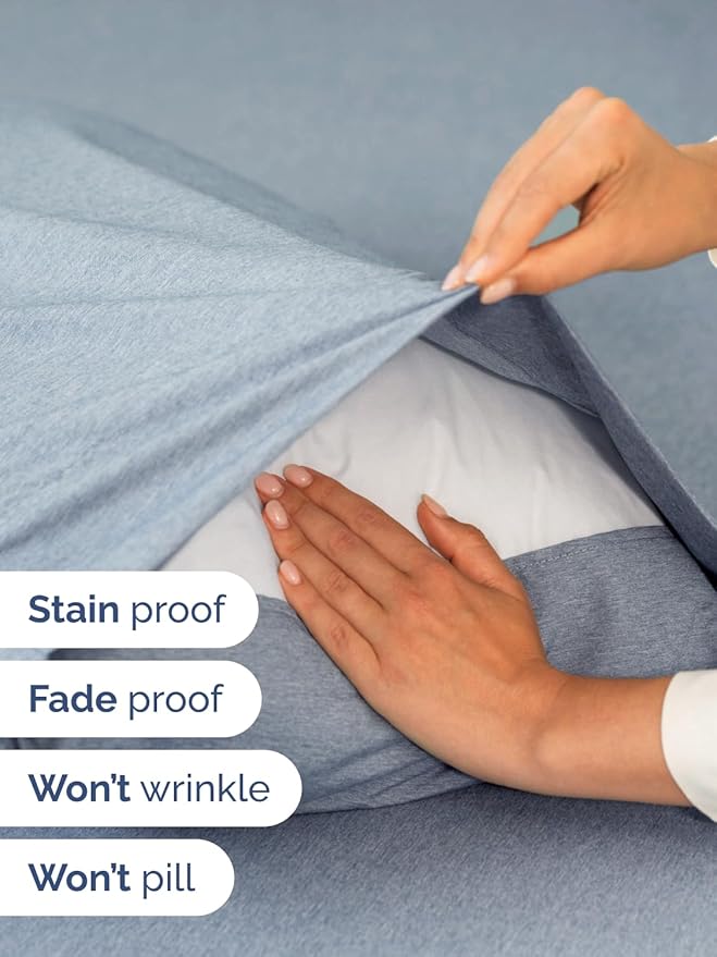 Extra Deep Queen Sheet Set - 6 Piece Breathable and Cooling Sheets - Hotel Luxury Bed Sheets Set - Easy Fit - Soft, Wrinkle Free and Comfy Sheets Set - Heathered Blue Sheet Set with Extra Deep Pockets