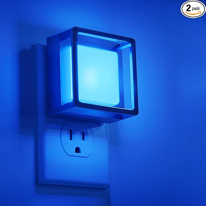DORESshop Blue Night Light [2 Pack], Night Lights Plug Into Wall, Night Light Dusk to Dawn Sensor, LED NightLight Adjustable Brightness, Bedroom, Bathroom, Hallway, Stairs, Christmas, Party