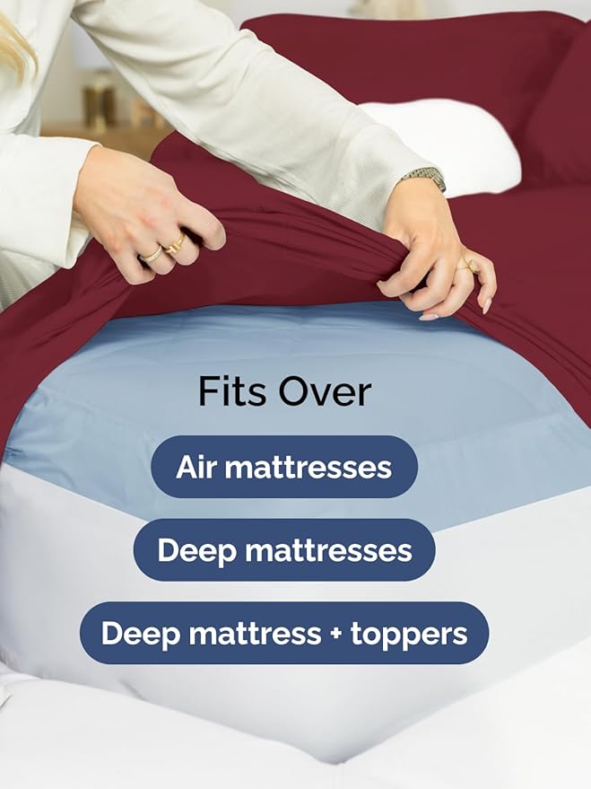 Extra Deep Queen Sheet Set - 6 Piece Breathable & Cooling Sheets - Hotel Luxury Bed Sheets Set - Easy & Secure Fit - Soft, Wrinkle Free & Comfy Sheets Set - Burgundy Sheet Set with Extra Deep Pockets