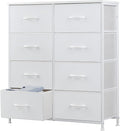 DUMOS Dresser for Bedroom with 8 Fabric Drawers, Tall Chest Organizer Units for Clothing, Closet, Kidsroom, Storage Tower with Cabinet, Metal Frame, Wooden Top, Lightweight Nursery Furniture, White