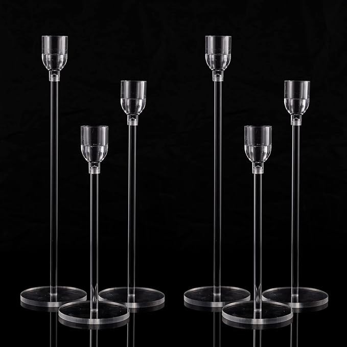 Vincidern 6PCs Acrylic Candle Holders Centerpieces for Table, Taper Candle Holder for Wedding Decor, Dining Room, Halloween, Christmas Decorative Candlestick Holder, Taper Candle Holder Set