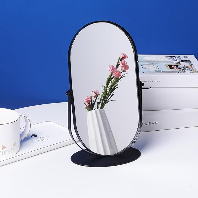 LONGSHENG - SINCE 2001 - Black Table Portable Makeup Mirror for Bedroom & Desk, 11 Inch Large Mirror for Home & Bathroom