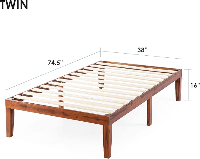 Mellow Naturalista Classic 16 Inch Solid Wood Platform Bed with Wooden Slats, Cherry, Twin