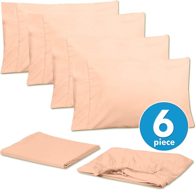 Sweet Home Collection 6 Piece Bed Sheet Set, RV Short Queen, Peach