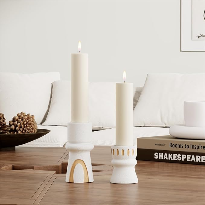 Candle Holder for Pillar Candle Set of 2, Modern Terracotta Candlestick Holders Decorative Candle Stand, Pillar Candle Holders Tall Set for Wedding, Dining Table, Home Decoration,Gifts for mom Women