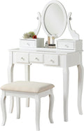 Roundhill Furniture Ashley Wood Make-Up Vanity Table and Stool Set, White