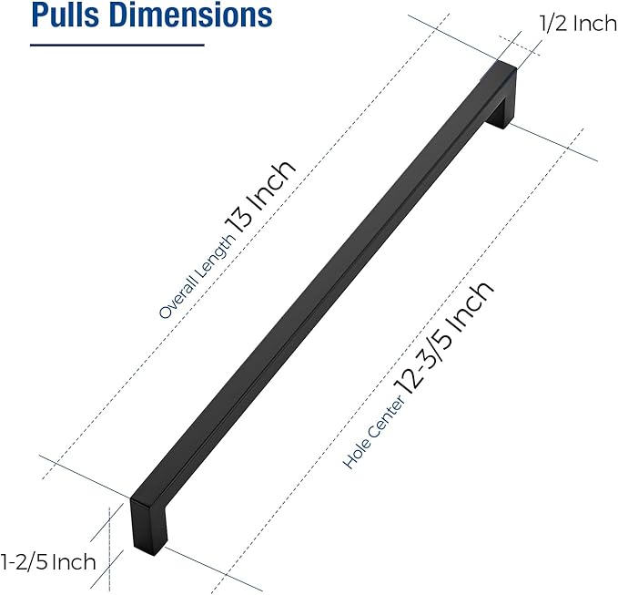 JOY DECOR 10 Pack Cabinet Handles, Black Cabinet Pulls, 12-3/5 Inch Kitchen Closet Handles Square Drawer Pulls Stainless Steel Drawer Hardware, 320mm Hole Centers