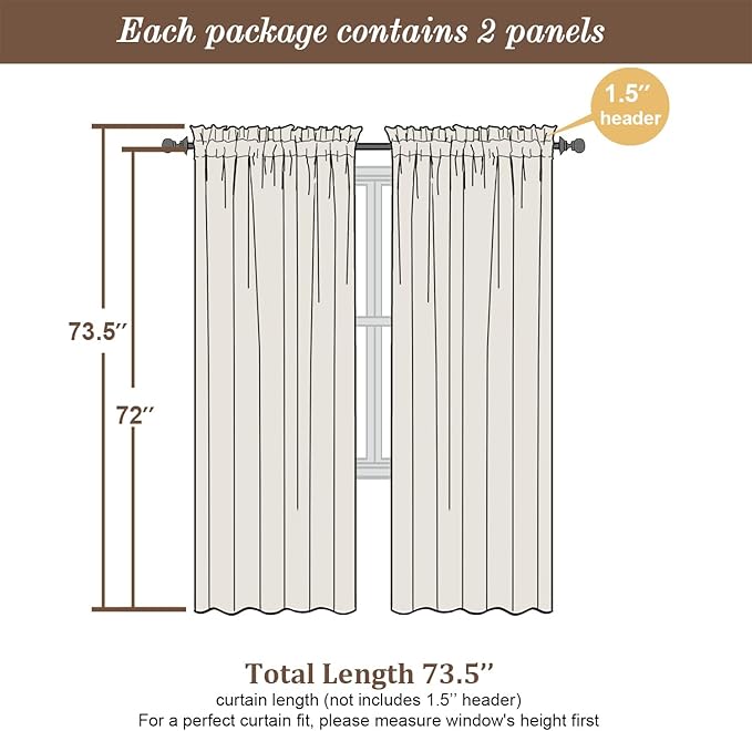 Chyhomenyc Taupe Sheer Curtains 72 Inch Length 2 Panels, Light Filtering Soft Airy Rod Pocket Voile Window Curtain Drapes for French Door Bedroom Living Room, Each 42Wx72L Inches