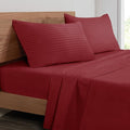 Mejoroom Striped King Size Bed Sheet Set - Hotel Luxury 1800 Bedding Sheets & Pillowcases - 16" Deep Pocket Fitted Sheet, Soft, Breathable, Wrinkle & Fade Resistant - 4 Piece(02-Burgundy)
