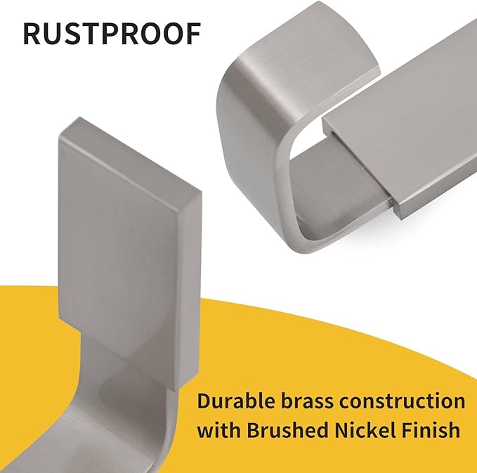 BESy Clothes Hook Single Towel Hooks for Bathroom Kitchen Garage Square Style Robe Hooks Coat and Hat Hook, Self Adhesive with Glue or Wall Mounted with Screws, Stainless Steel，Brushed Nickel