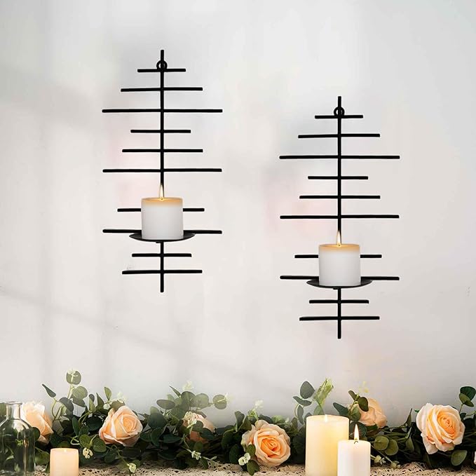AIM & GGKK Wall Candle Sconce Set of 2,Black Wall Mounted Candle Holder for Home,Living Room, Dining Room,Rustic Farmhouse Boho Decoration
