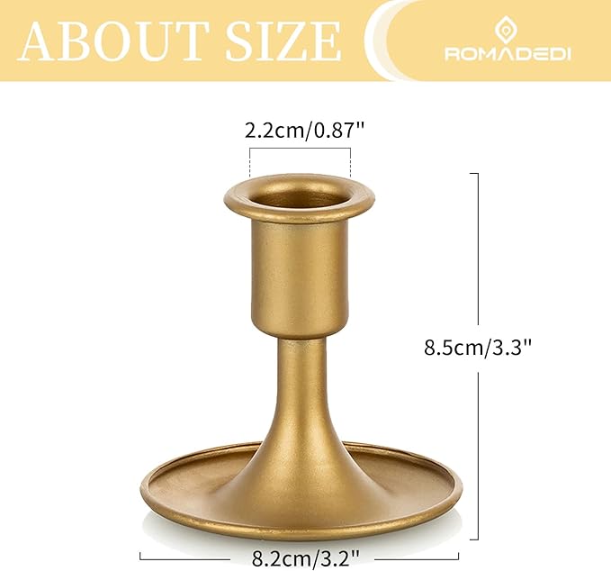 Candlestick Holders Taper Candle Holders, Romadedi Gold Candle Stick Candle Holder for Table Centerpiece, Wedding Reception, Festive Christmas Mantel Decoration or Home Decor, Set of 12