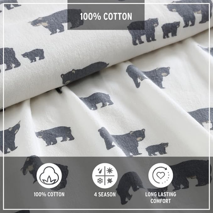 Eddie Bauer - Twin Sheets, Cotton Flannel Bedding Set, Brushed For Extra Softness, Cozy Home Decor (Bear Family, Twin)