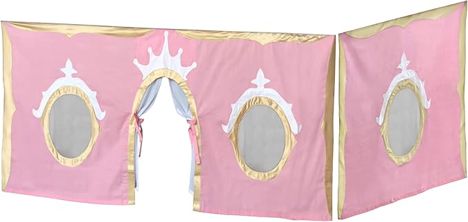 Max & Lily Underbed Curtain for Low Bunk Bed/Low Loft Bed, Princess Play Curtain for Kids, Cotton Privacy Curtain for Bottom Bunk, 2 Panel Curtain Set, Light Pink/Gold