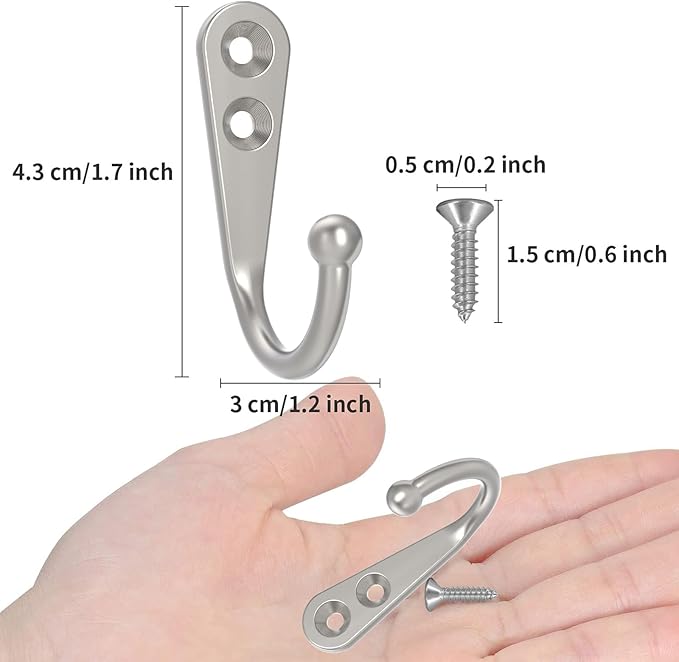 POZEAN 40 Pack Wall Hooks - Silver Coat and Towel Hooks with 80 Screws, for Hanging Coats, Scarves, Bags, Towels, Keys, Caps, Cups, Hats and More