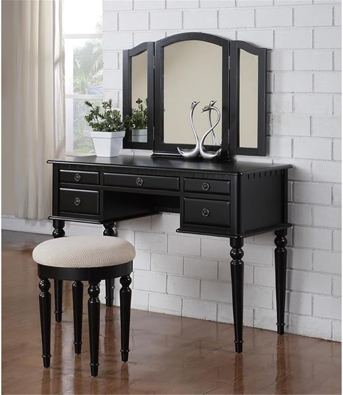 BOBKONA F4072 St. Croix Collection Vanity Set with Stool, Black