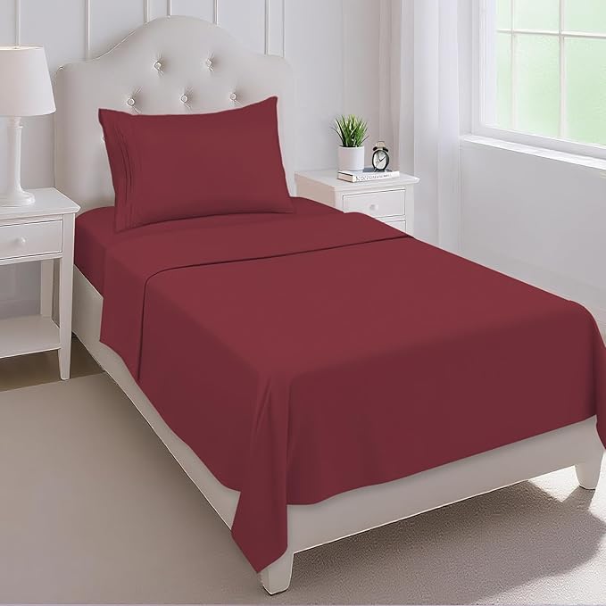 Mejoroom Twin Sheet Set - Hotel Collection Twin Sheets - Bedding Sheets & Pillowcases with Deep Pocket Fitted Sheet, Breathable, Wrinkle & Fade Resistant - 3 Piece(Burgundy)