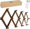 AMAPON Accordion Style Expandable Wall Wooden Coat Rack 13 Hooks (Pegs) Hang Hats Jackets Coffee Mug Purses Necklaces Towels Cap Leash Scarves Data Line Kitchenware (Walnut Color 2 Pack)