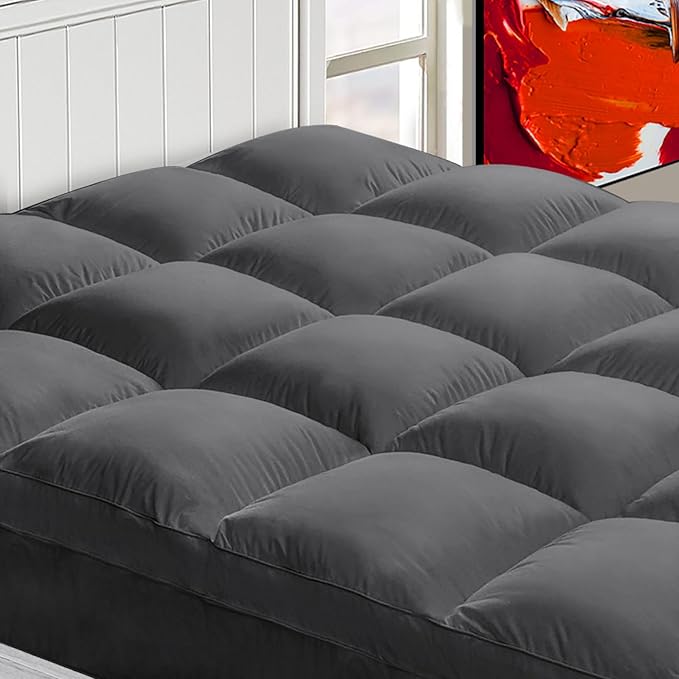 Mattress Topper Twin XL for Back Pain, Extra Thick Mattress Pad Cover, Plush Pillow Top, Deep Elastic Pocket, Grey,39"X80"+20"