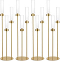 Vincidern 4pcs Gold Candelabra 3 Arm Taper Candle Holders with Acrylic Shades, Decorative Metal Candlestick Holders for Wedding Table Centerpiece, Halloween,Christmas, Party, Events Decor