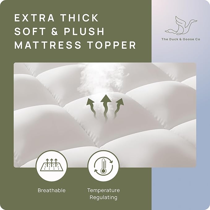 Extra Thick Fitted Mattress Topper - Queen Size | Soft & Cooling Pillow Top Mattress Pad & Protector | Bed Topper for Back Pain, Straps Stretch 6" to 22" Deep